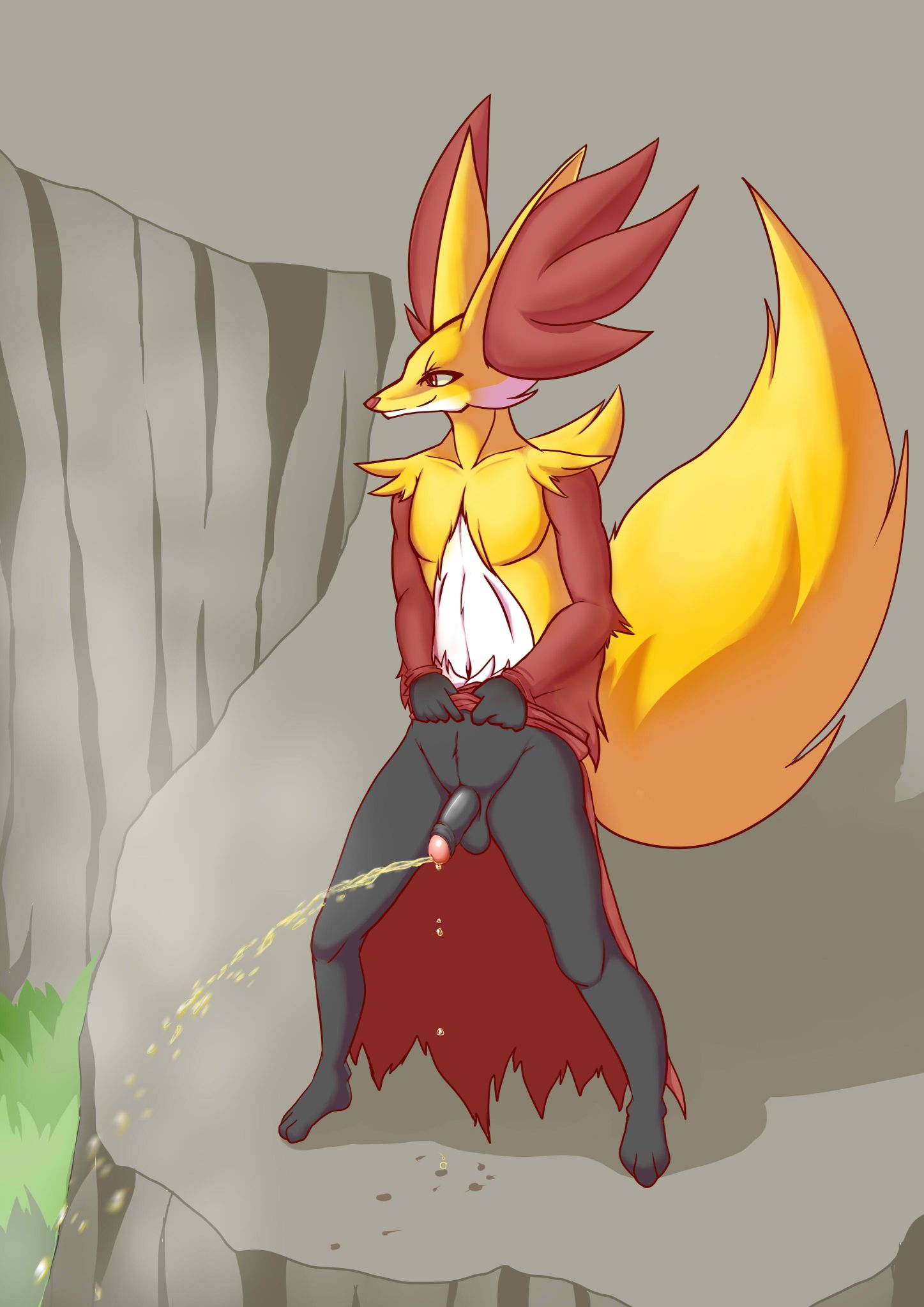 だんぼおる＠二ちゃんねる - 2014 absurd res anthro balls barefoot big ears canine  delphox e621 eyelashes fennec fox fur half-closed eyes happy hi res long  ears looking away male mammal muscles navel nintendo nude